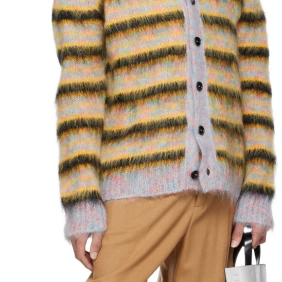 MARNI Mohair Fuzzy Wuzzy Brushed Stripe Cardigan Sweater - Picture 2 of 8